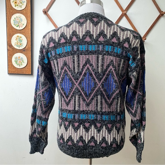 Vintage 1980s Geometric Knit Sweater Small - Picture 5 of 14
